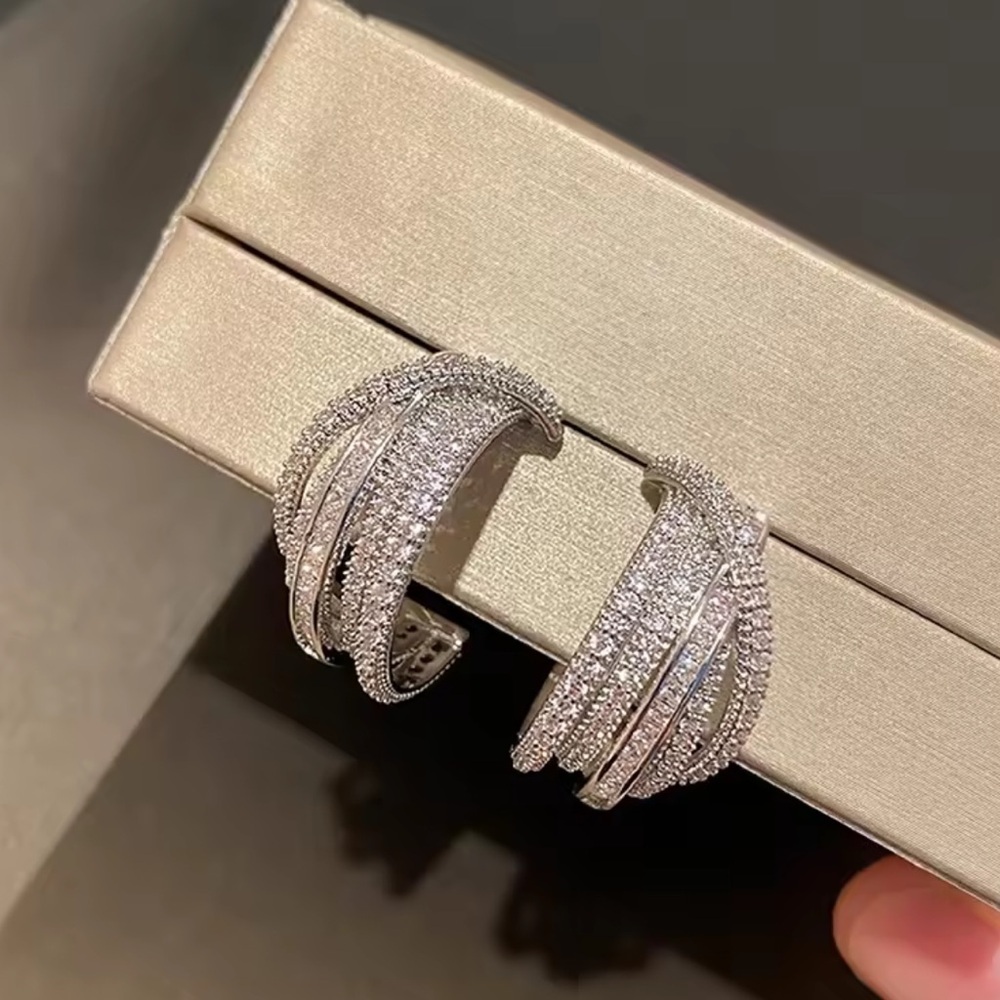 Silver Crystal Hoop Earrings - Picture 3 of 6